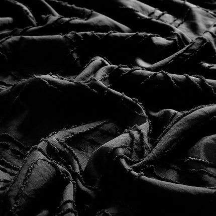 Tufted Textured Jacquard King Size Black Duvet Quilt Cover Set.