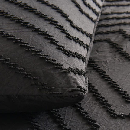 Tufted Boho Wave Jacquard King Size Black Duvet Quilt Cover Set.