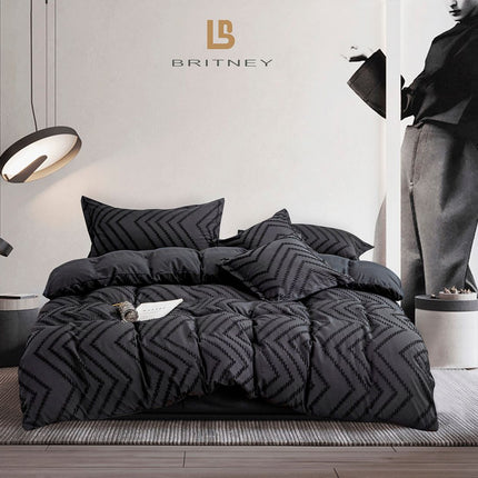 Tufted Boho Wave Jacquard King Size Black Duvet Quilt Cover Set.