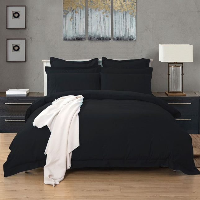 1000TC Tailored King Size Black Duvet Quilt Cover Set.