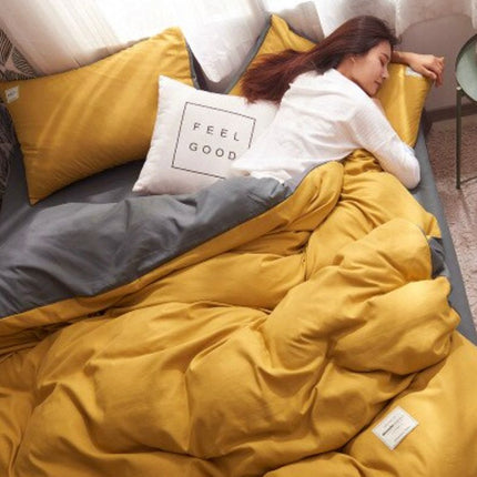 1000TC Reversible King Size Yellow and Grey Duvet Quilt Cover Set.