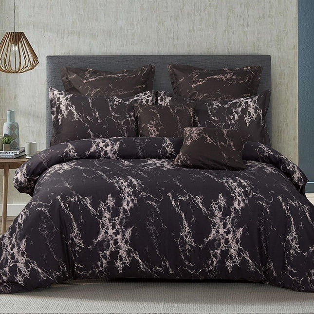 Black Marble Double Size Duvet Quilt Cover Set.