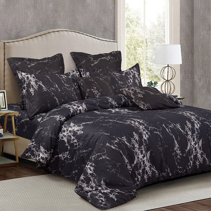 Black Marble Double Size Duvet Quilt Cover Set.