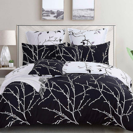 Tree Reversible Double Size Quilt/Duvet Cover Set - Black.