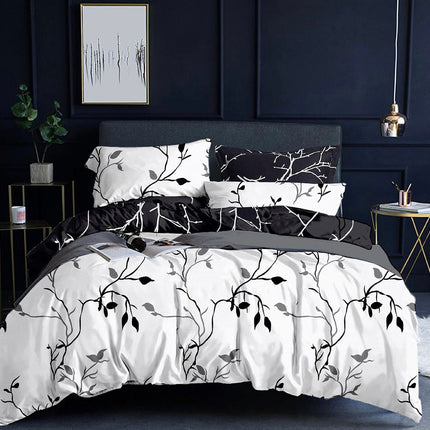 Tree Reversible Double Size Quilt/Duvet Cover Set - Black.