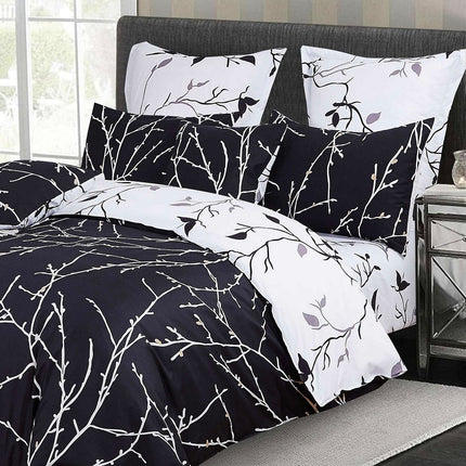 Tree Reversible Double Size Quilt/Duvet Cover Set - Black.