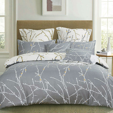 Tree Reversible King Size Grey Duvet Quilt Cover Set.