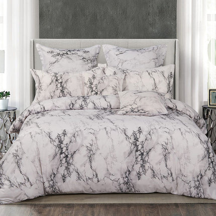 White Marble Queen Size Duvet Quilt Cover Set.