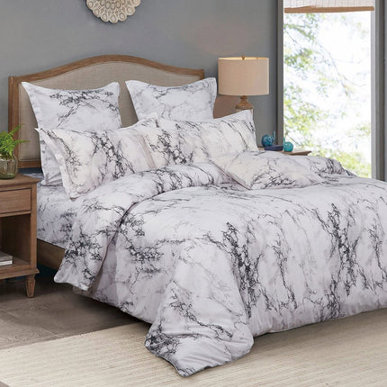 White Marble Queen Size Duvet Quilt Cover Set.