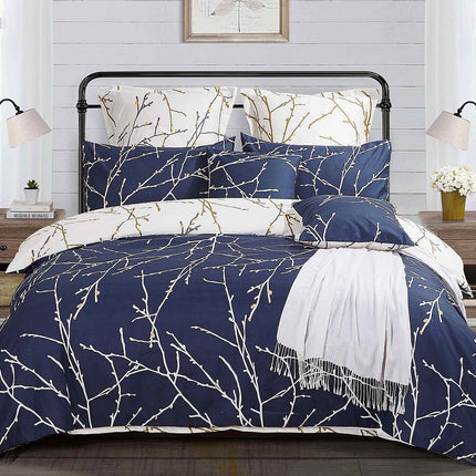 Tree Reversible Queen Size Blue Duvet Quilt Cover Set.