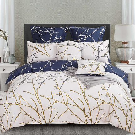 Tree Reversible Queen Size Blue Duvet Quilt Cover Set.