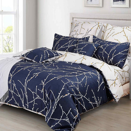 Tree Reversible Queen Size Blue Duvet Quilt Cover Set.