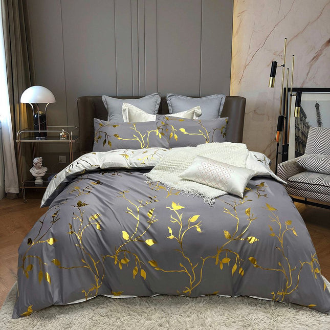 Reversible Design Grey Queen Size Bed Quilt/Duvet Cover Set.