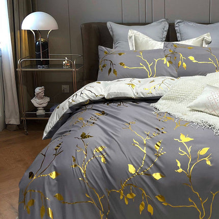 Reversible Design Grey Queen Size Bed Quilt/Duvet Cover Set.