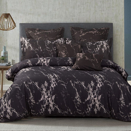 Black Marble Super King Size Duvet Quilt Cover Set.
