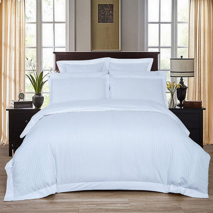 1000TC Ultra Soft Striped King Size White Duvet Quilt Cover Set.