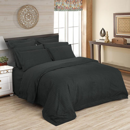 1000TC Ultra Soft Striped King Size Charcoal Duvet Quilt Cover Set.