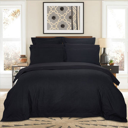 1000TC Ultra Soft Striped Queen Size Black Duvet Quilt Cover Set.