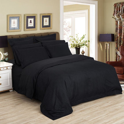 1000TC Ultra Soft Striped Queen Size Black Duvet Quilt Cover Set.