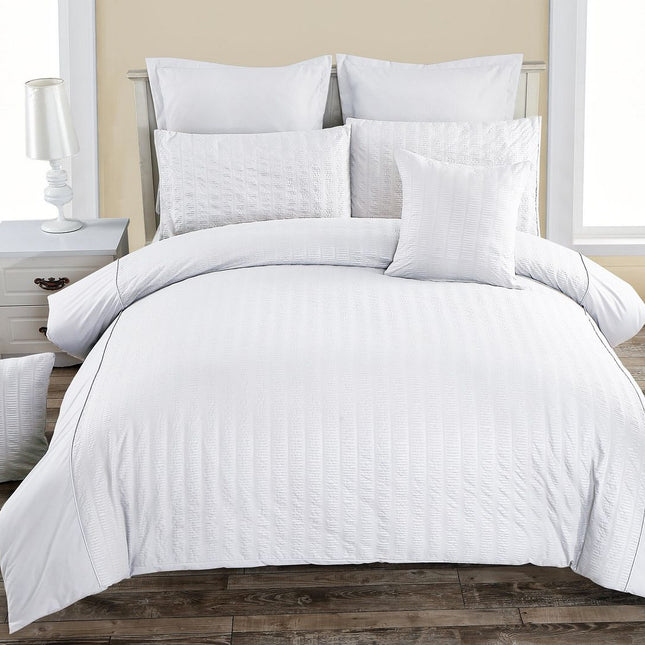 Seersucker King Size White Duvet Quilt Cover Set.