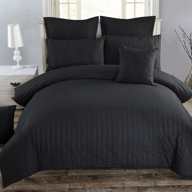 Seersucker Queen Size Black Duvet Quilt Cover Set.