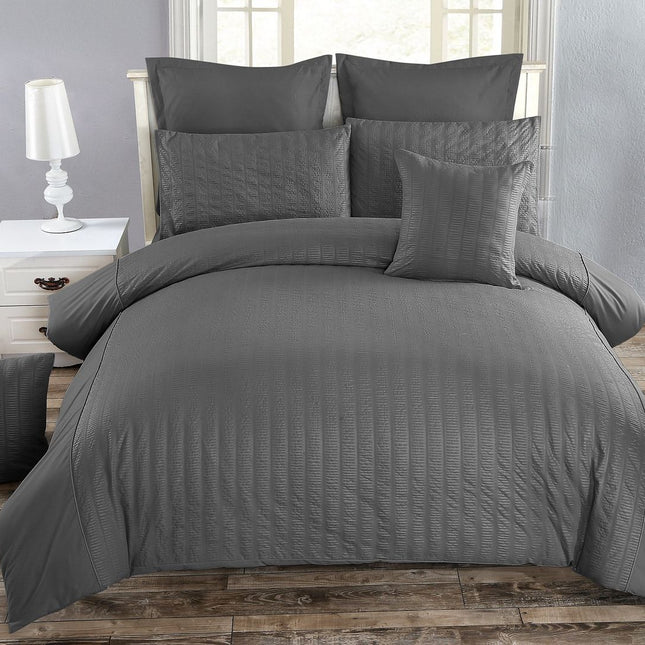 Seersucker Queen Size Charcoal Duvet Quilt Cover Set.