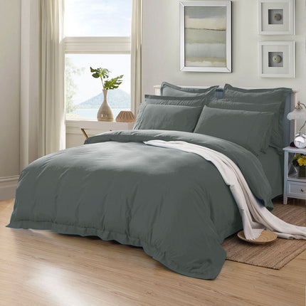 1000TC Tailored Queen Size Quilt/Duvet Cover Set - Charcoal.
