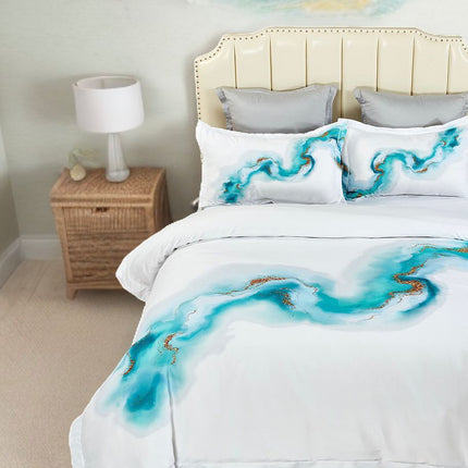 Ocean Marble Quilt Cover Set - King Size.