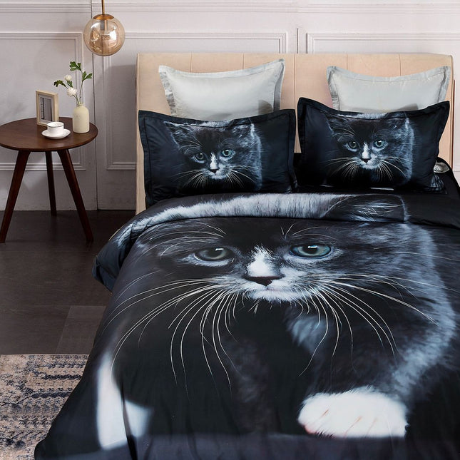 Cat Quilt Cover Set - King Size.