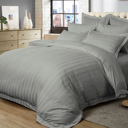 1000TC Ultra Soft Striped King Size Grey Duvet Quilt Cover Set.