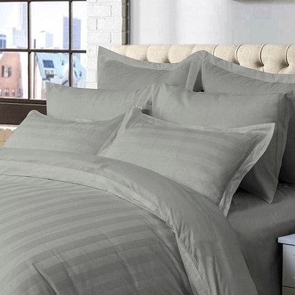 1000TC Ultra Soft Striped King Size Grey Duvet Quilt Cover Set.
