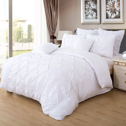Diamond Pintuck King Size White Duvet Quilt Cover Set.