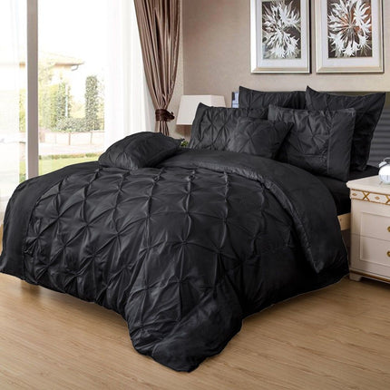 Diamond Pintuck King Size Black Duvet Quilt Cover Set.