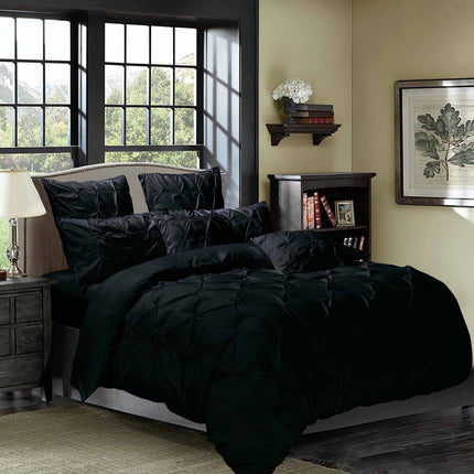 Diamond Pintuck King Size Black Duvet Quilt Cover Set.