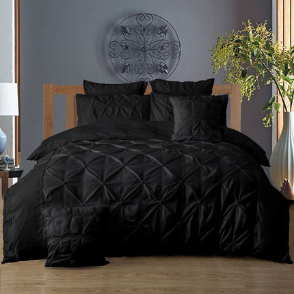 Diamond Pintuck King Size Black Duvet Quilt Cover Set.