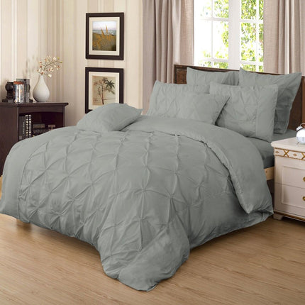Diamond Pintuck King Size Grey Duvet Quilt Cover Set.