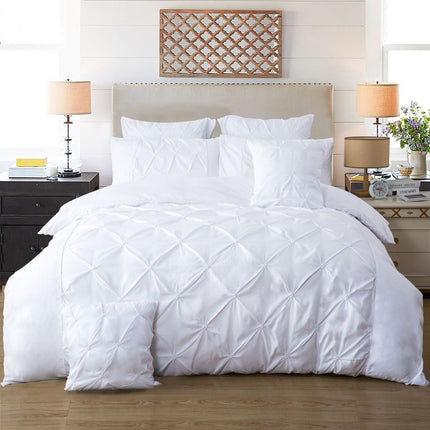 Diamond Pintuck Super King Size White Duvet Quilt Cover Set.