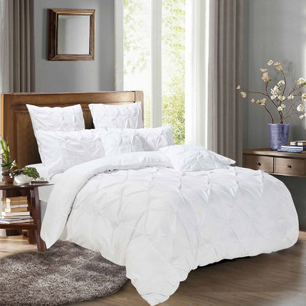 Diamond Pintuck Super King Size White Duvet Quilt Cover Set.