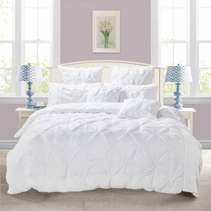 Diamond Pintuck Super King Size White Duvet Quilt Cover Set.