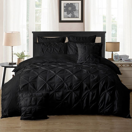 Diamond Pintuck Super King Size Black Duvet Quilt Cover Set.