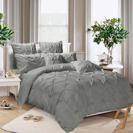 Diamond Pintuck Super King Size Grey Duvet Quilt Cover Set.