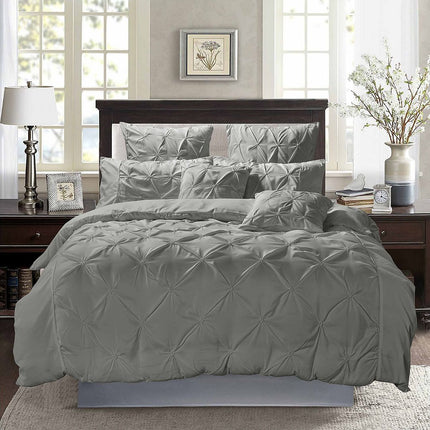 Diamond Pintuck Super King Size Grey Duvet Quilt Cover Set.