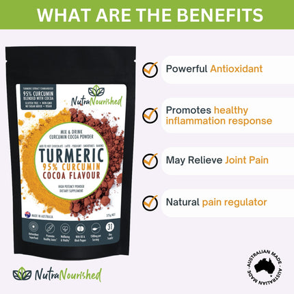 95% Organic Curcumin Extract Cocoa Flavour - Turmeric Powder With Black Pepper - Organic and with Black Pepper - 375g.