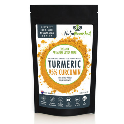 Pure Organic 95% Curcumin Powder (120g/2 months supply) - 1500mg of Turmeric Extract Buffered with Black Pepper.
