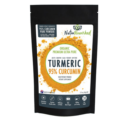 Pure Organic 95% Curcumin Powder (60g/1 month supply) - 1500mg of Turmeric Extract Buffered with Black Pepper.