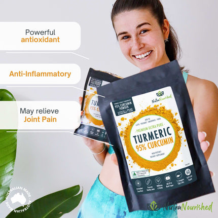 Pure Organic 95% Curcumin Powder (60g/1 month supply) - 1500mg of Turmeric Extract Buffered with Black Pepper.
