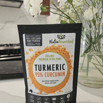 Pure Organic 95% Curcumin Powder (60g/1 month supply) - 1500mg of Turmeric Extract Buffered with Black Pepper.