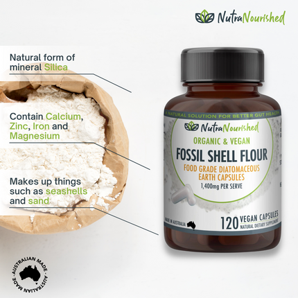 Fossil Shell Flour Capsules (vegan)- Food Grade Diatomaceous Earth 120 caps.