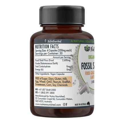 Fossil Shell Flour Capsules (vegan)- Food Grade Diatomaceous Earth 120 caps.