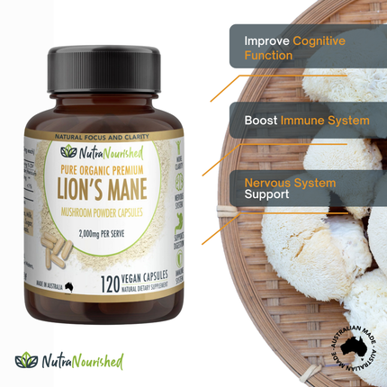 Lion's Mane Mushroom Hericium erinaceus (2,000mg) 120 Vegan Capsules.